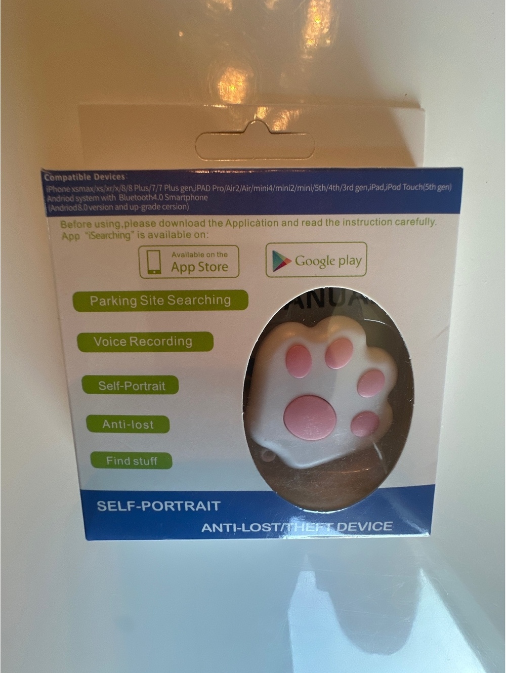 Bluetooth 4.0 Paw Print Tag Tracker for iOS Android- Pink